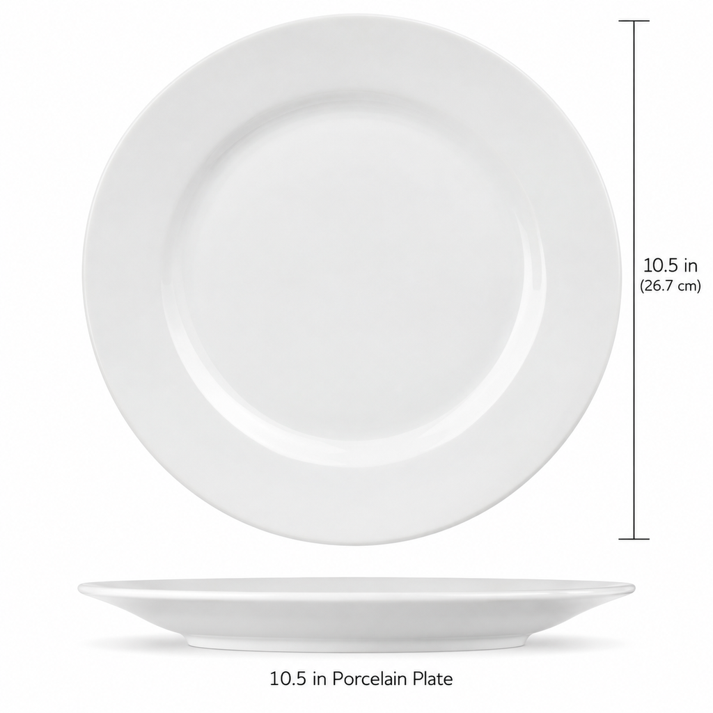 10.5” White Porcelain Dinner Plate