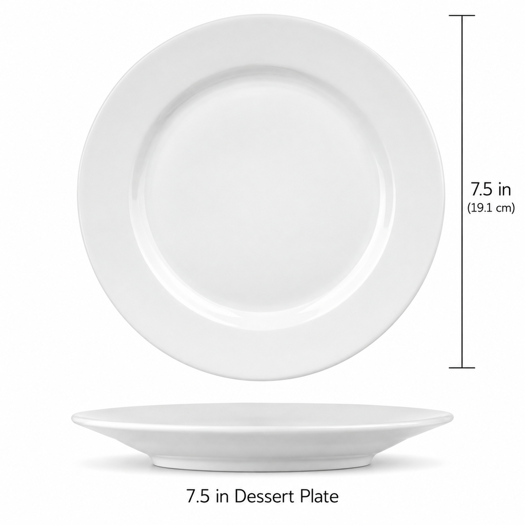 7.5” White Porcelain Dessert Plate